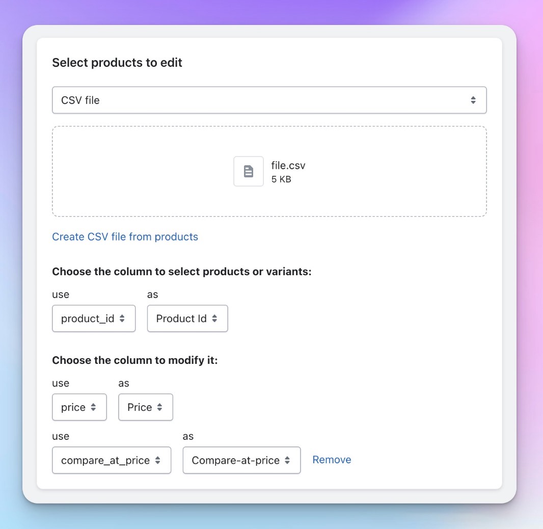 select products by CSV file