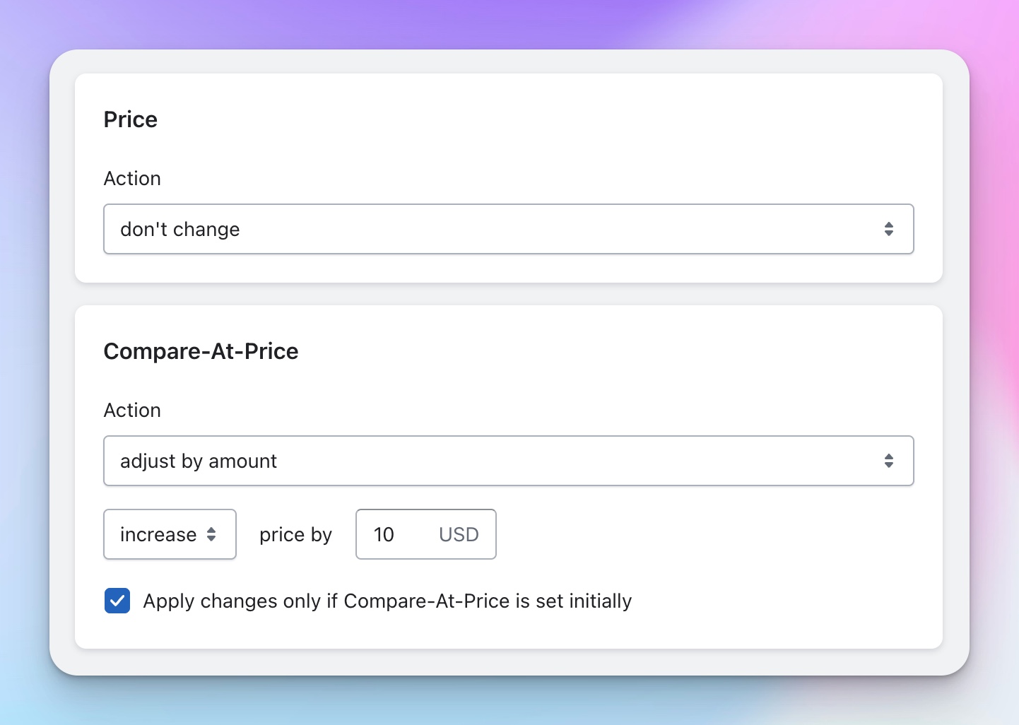 settings prices in Shopify